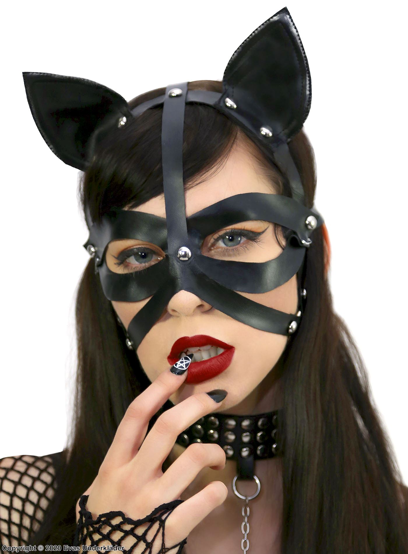 Tuff katt-mask med öron, i wet-look